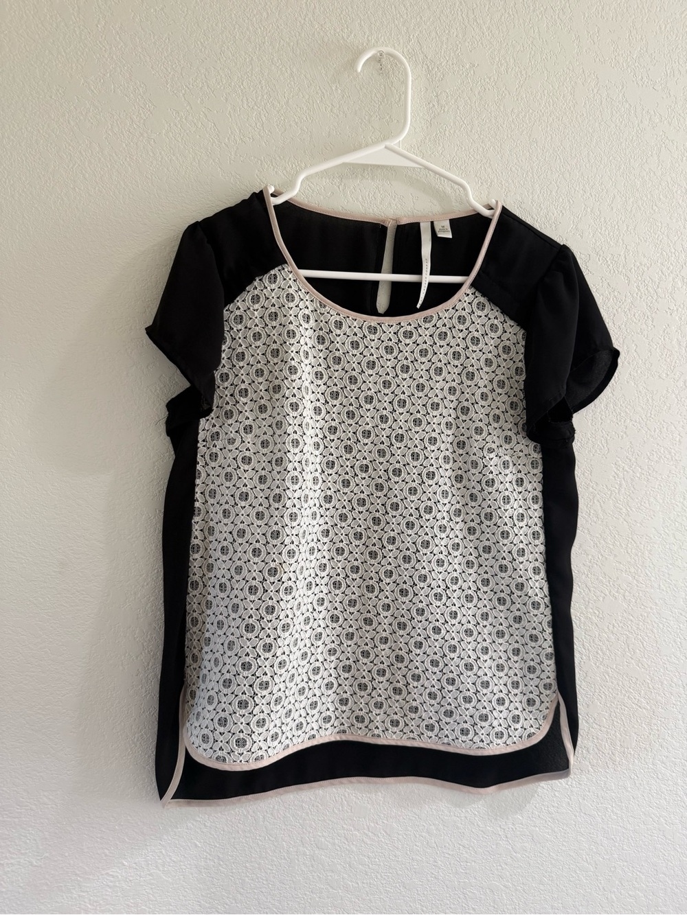 LC Lauren Conrad Black Blouse with White Lace Front